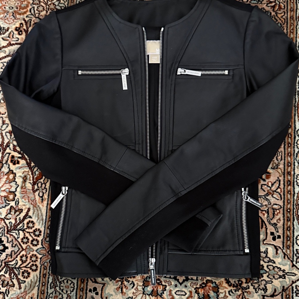 Michael Kors Black Leather Zip-Front Jacket - Picture 5 of 10